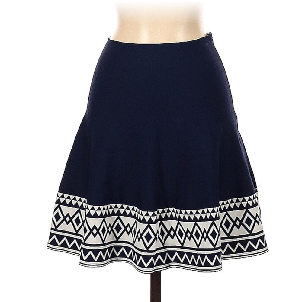 Blue Rain Geometric Border Print Knit Skirt Small